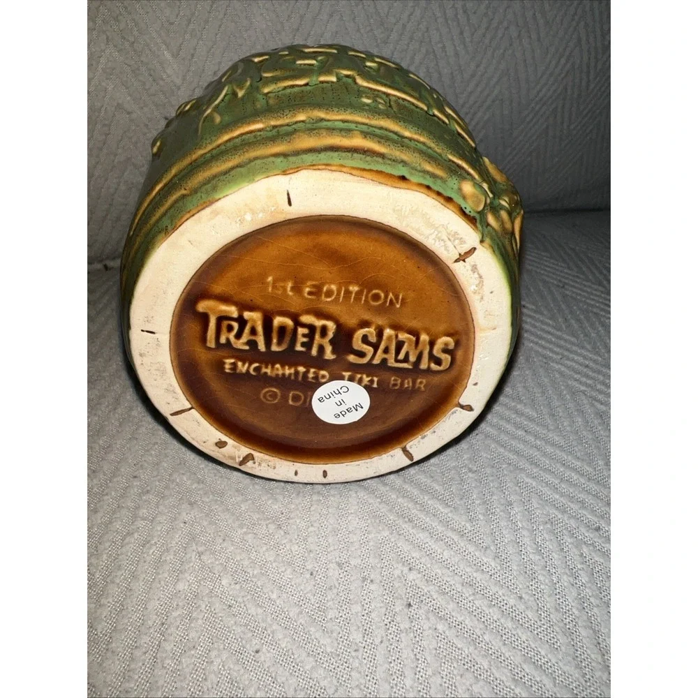 Trader Sam's GREEN Enchanted Tiki Bar Rum Barrel Mug 1st Edition Disney Ceramic